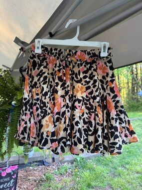 Buddy Love Floral & Leopard Print Circle Skirt in Black, Pink & Orange